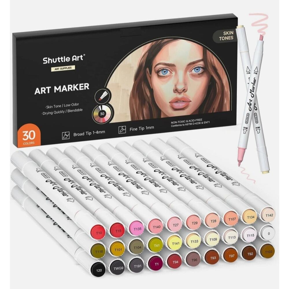 Shuttle Art 30 Colors Skin 1 Count (Pack of 30), 30 Tone Alcohol Ink Art Markers